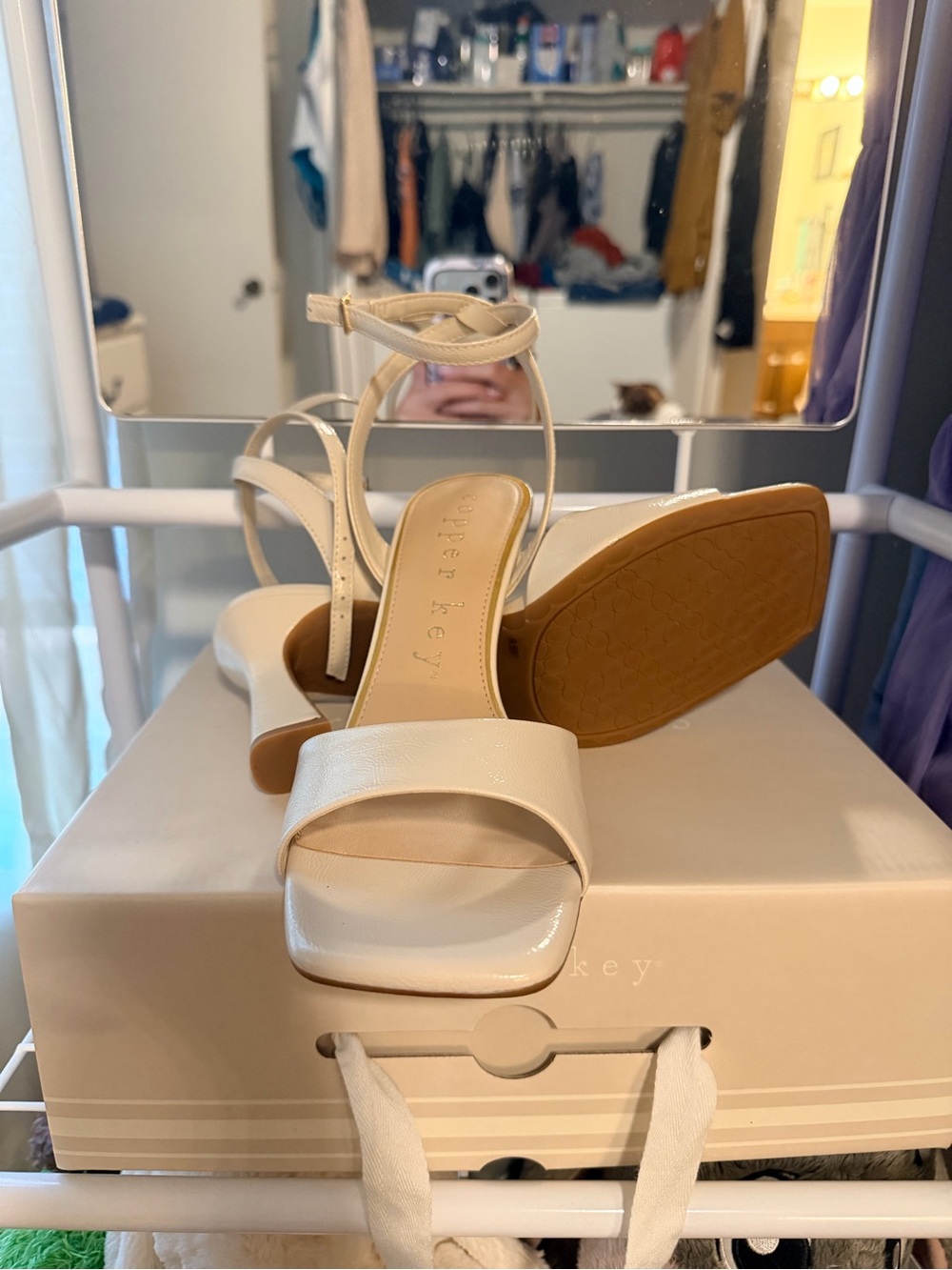Copper Key White Ankle-Strap Block Heel Sandals